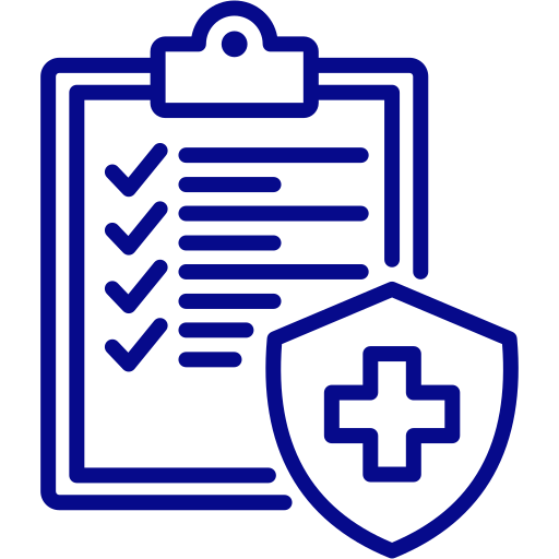 Clipboard with a checklist and a shield bearing a medical cross, symbolizing health and safety compliance.