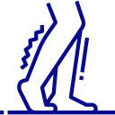 Abstract blue line drawing of a person walking forward as a motion icon.