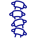 Blue outline icon showing four folding chairs stacked vertically, one on top of another.