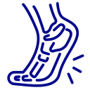 Blue line drawing of a hand gripping a curved handle with motion lines suggesting turning or twisting.