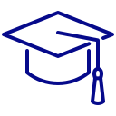 Blue graduation cap icon representing education or graduation