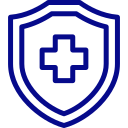 Blue shield icon with a medical cross, symbolizing healthcare protection.