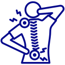 Blue line drawing of a person holding their neck and lower back with a visible spine, suggesting back or neck pain.